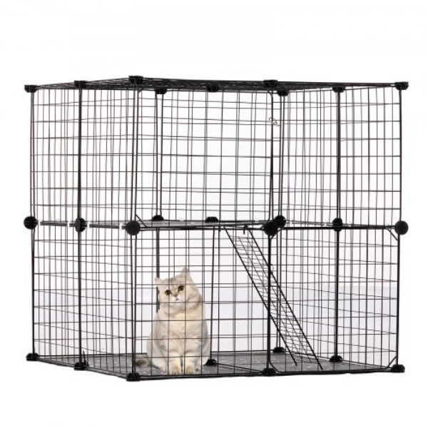 Picture of Vevor PJSMBSL28W28B9A9QV0 28 x 28 x 28 in. 2 Tier Cat Cage Metal Wire Playpen Catio with Ladder - Large - Black