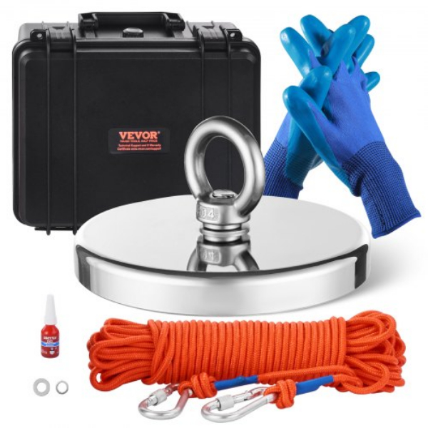 Picture of Vevor CXDYTZDM2000JQ4ALV0 2000 lbs Strong Fishing Magnet Kit - Single Sided Pull Force & Rope Carabiner