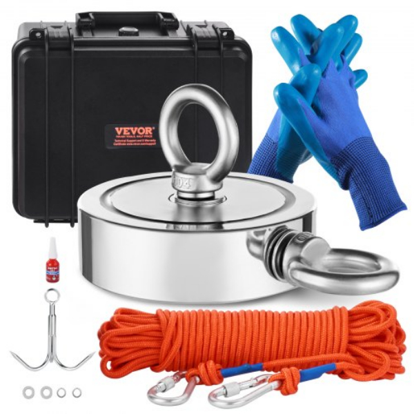 Picture of Vevor CXDYTZSM1400T20HUV0 1400 lbs Strong Fishing Magnet Kit - Double Sided Pull Force & Rope Carabiner