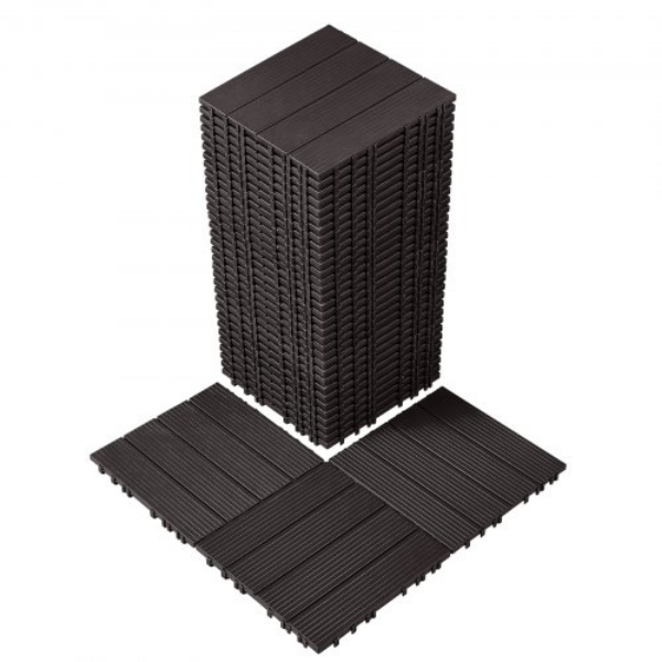 HDDBSL4TBTSZO4PBXV0 12 x 12 in. Interlocking Deck Tiles Waterproof for Porch, Dark Brown - Pack of 36
