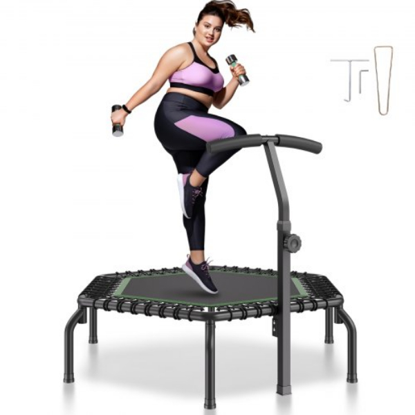 Picture of Vevor LJXJSBCDBSBKULJUNV0 54.5 in. Mini Fitness Trampoline Adults Indoor Exercise Rebounder with Handle - Black & Green