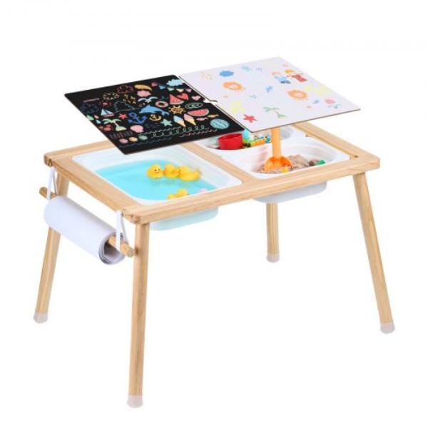 GGZDJZBK2129VB7WFV0 Sensory Table for Toddlers, Kids Activity Table with 3 Foldable Storage Bins & Paper Roll Holder, Natural Wood
