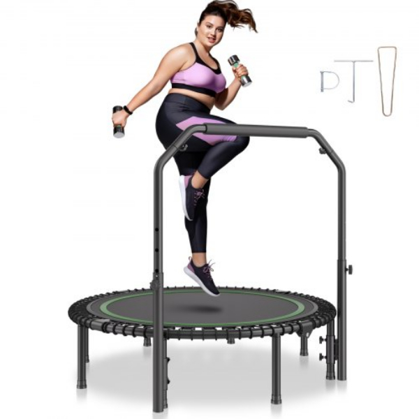 Picture of Vevor YXJSBCDBSKZDVE6EEV0 51 in. Foldable Mini Fitness Trampoline Adults Exercise Rebounder with Handle - Black & Green