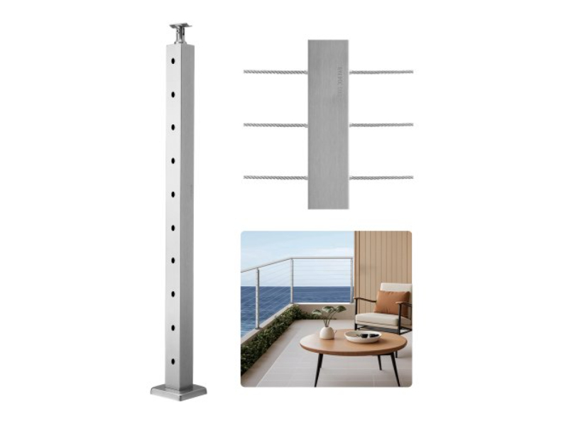 Picture of Vevor 1JZLGZXYS91466KZK001V0 36 x 2 x 2 in. Horizontal-Hole Cable Railing Post&#44; Silver