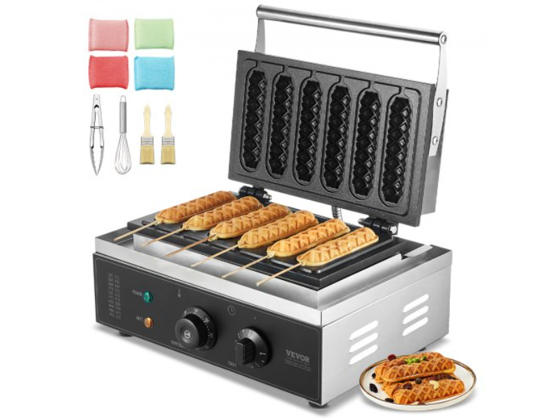 SYYXHFBJDP6PO3RL6V1 1500W Commercial Stick Maker Waffle Baker Hot Dog, Silver Iron - 6 Piece