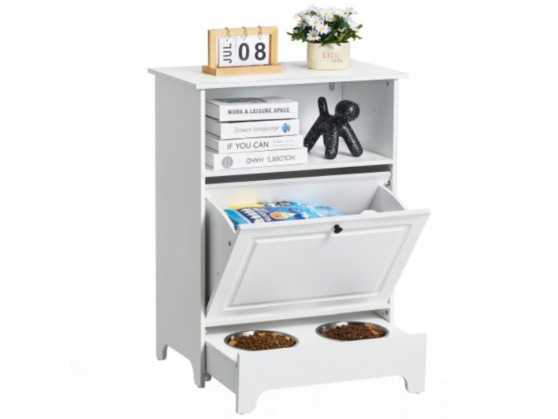 Picture of Vevor MZCWHSWJ24YC6P61XV0 Pet Feeding Station with 2 Elevated Bowls Dog Food & Toy Storage Cabinet&#44; White