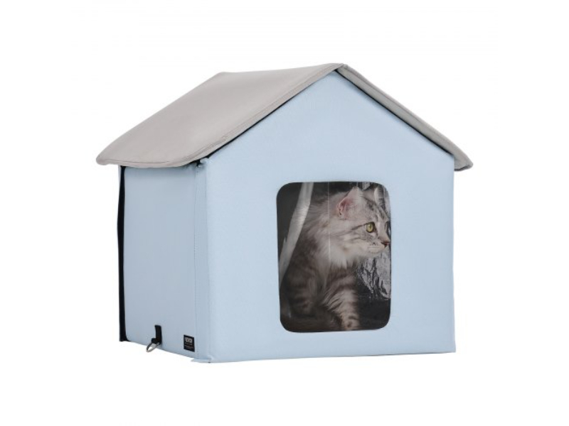 Picture of Vevor FWSBYMBHSNJBUZ1X4V1 Cat House Foldable Kitty Shelter with Heated Pad&#44; Blue - Small