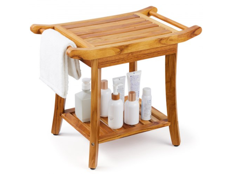 ZYSCWDYMCWDHER437V0 22 x 14.4 x 18.5 in. Teak Shower Bench Wood Stool Chair for Bathroom