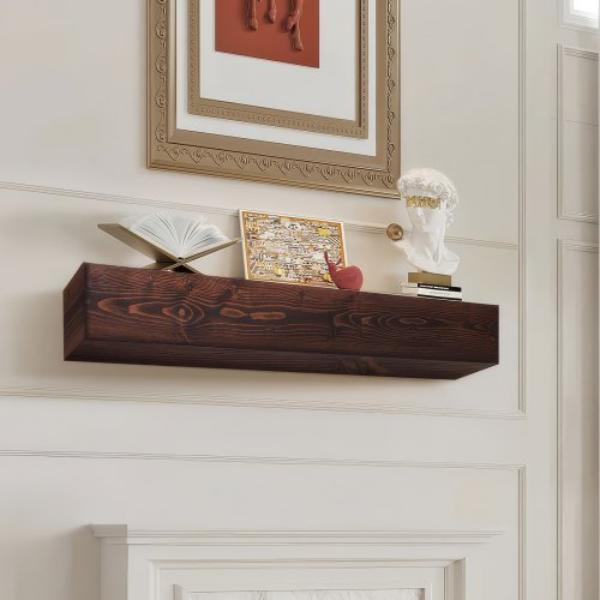 FBJXBLJ60YCF9V6H0V0 60 in. Wood Shelf Floating Rustic Fireplace Mantel, Brown