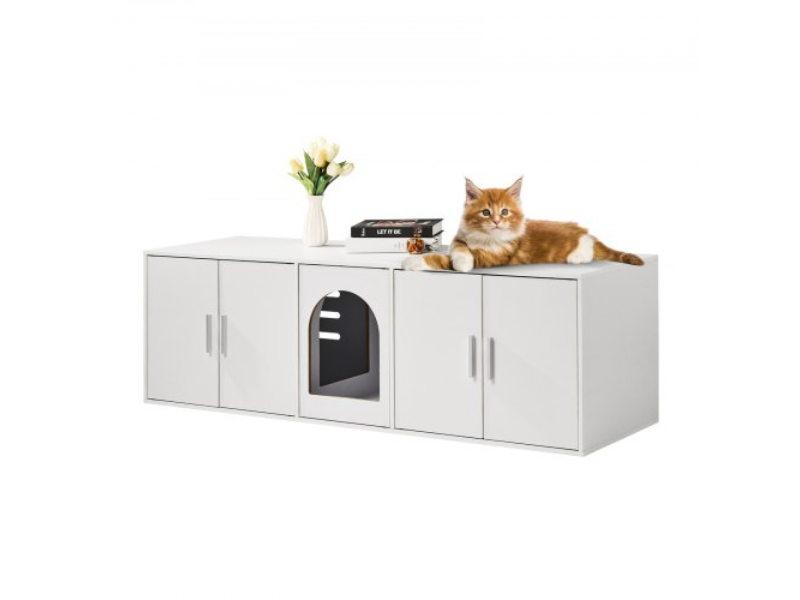 Picture of Vevor JSDMMSPWQ57IKZ26TV0 57.9 in. Cat Litter Box Enclosure Wooden Furniture Hidden - White