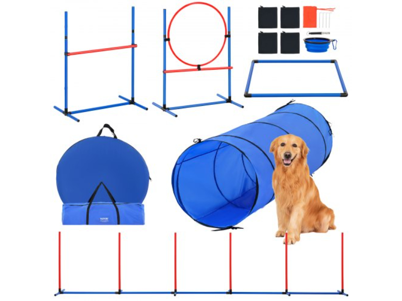 Picture of Vevor TYKMJKCTJJCKQMHUSV0 Dog Agility Training Equipment Set with Hurdles Tunnel Jump Ring - 5 Piece