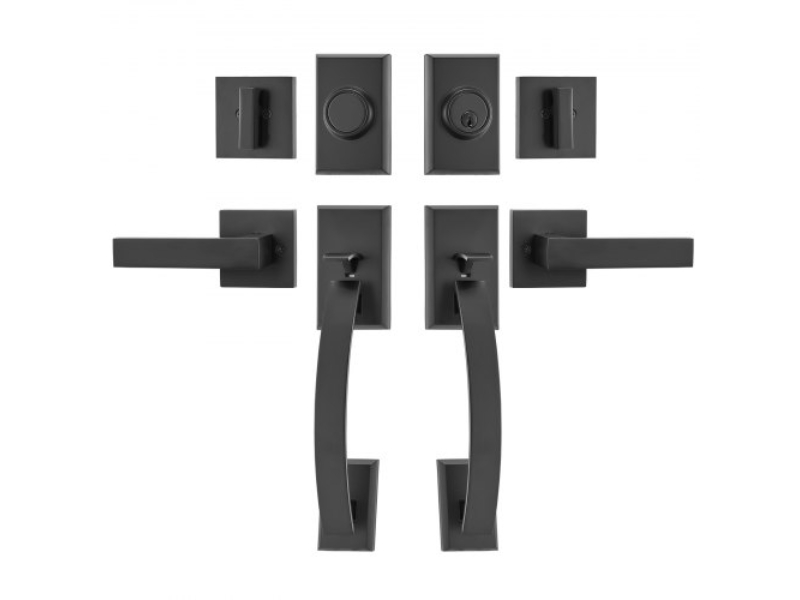 DXSMSBYGHDSHZGS9BV0 Double Door Handle Lock Set Arched Lever - Matte Black