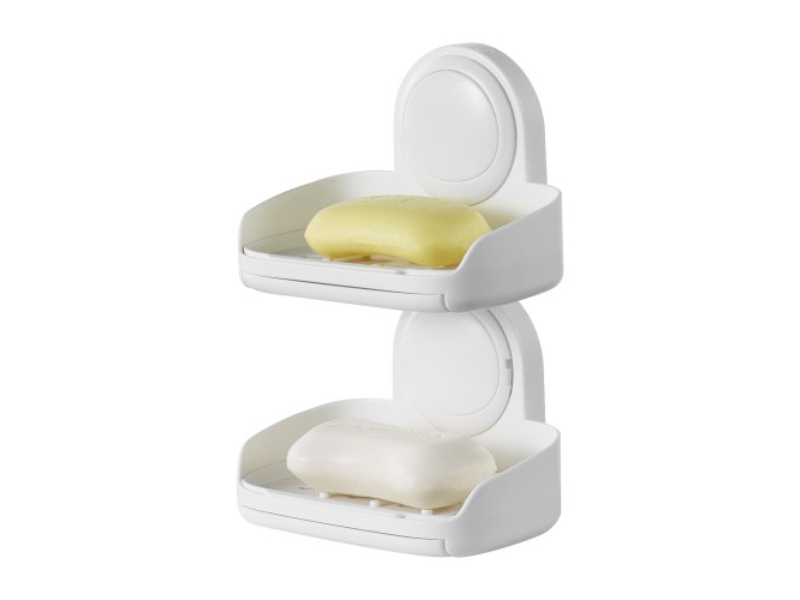 Picture of Vevor SLKBGSFZHSL1K07Q6V0 Suction Cup Soap Dish with Double Layer Holder & Drain Tray for Shower, Creamy White