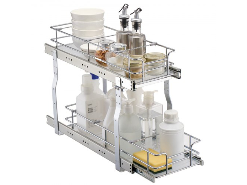 Picture of Vevor FZSLLDGGEC8YYL3H6V0 8.5 x 21 in. 2-Tier Wire Pull Out Cabinet Under Sink Organizer Drawer Basket