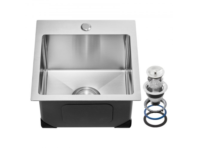 Picture of Vevor QRSSCTSPDC151EA10V0 15 in. Top Mount Single Bowl Drop-In Basin Kitchen Sink - Stainless Steel