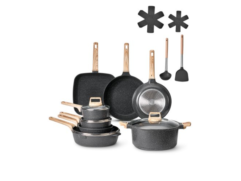 Picture of Vevor LGTZLGTFLTCY7KV8NV0 Pots & Pans Set Granite Nonstick Kitchen Cookware Induction&#44; Black - 19 Piece