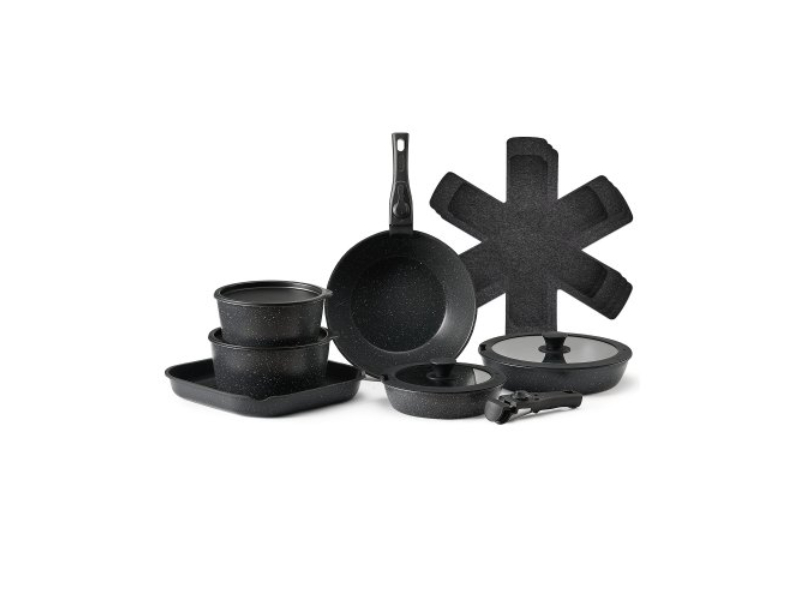 Picture of Vevor LGTZLGKCSB6GQBCKJV0 Granite Nonstick Kitchen Cookware Induction Pots & Pans Set&#44; Black - 17 Piece