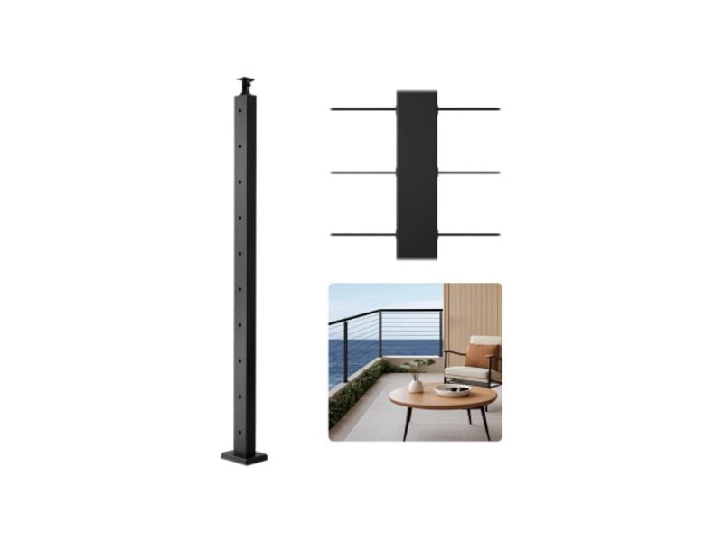 1JZLGZXHS9148RVYS001V0 36 x 2 x 2 in. Cable Railing Post Horizontal Hole Deck, Black