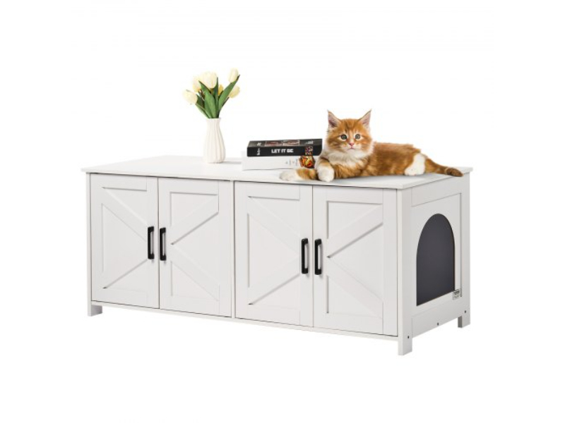 Picture of Vevor JSDMMSPWQ472Z9PLHV0 Cat Litter Enclosure Wooden Box Furniture Hidden 2 Rooms - White