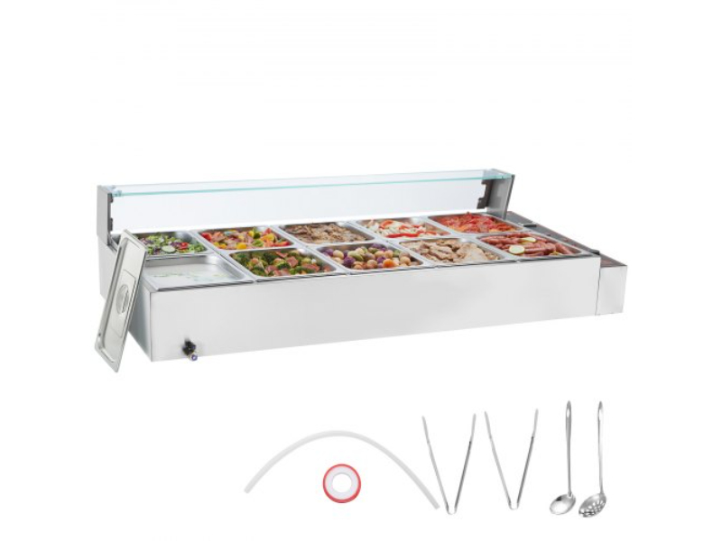 Picture of Vevor BLZBWTC1012Q7HD3ZV7 10 x 8 qt. Commercial Electric Food Warmer Countertop Buffet - Glass Shield