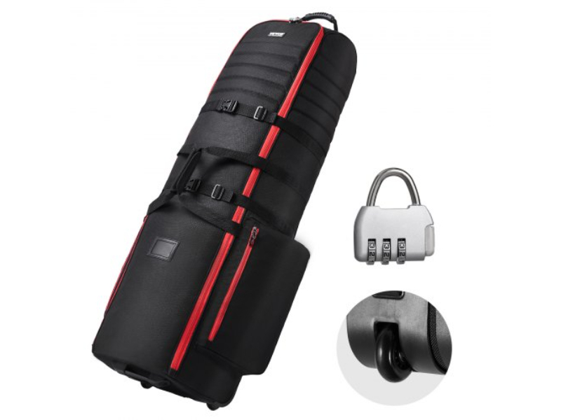 Picture of Vevor RBKRBK1800DNX40NZV0 Golf Club Travel Bag Luggage Case Cover with Wheels 1800D Oxford&#44; Black & Red
