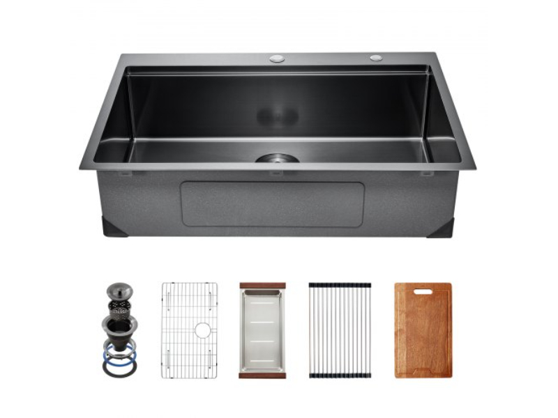 Picture of Vevor QRSSCTSPDC33HG8JUV0 33 in. Kitchen Sink Top Mount Single Bowl Drop-In Basin Stainless Steel, Black