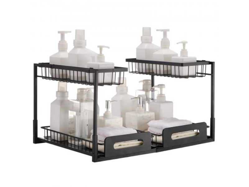 Picture of Vevor FZSLLTGPFECS5ERAHV0 10.7 x 14.2 in. 2-Tier Wire Pull Out Cabinet Under Sink Organizer Drawer Basket - 2 Piece