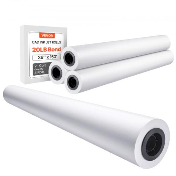KFDYZ2INCH364YY5FV0 36 in. x 150 ft. Wide Format CAD Plotter Paper, High White - 4 Rolls, 2 in. Core - 20 lbs