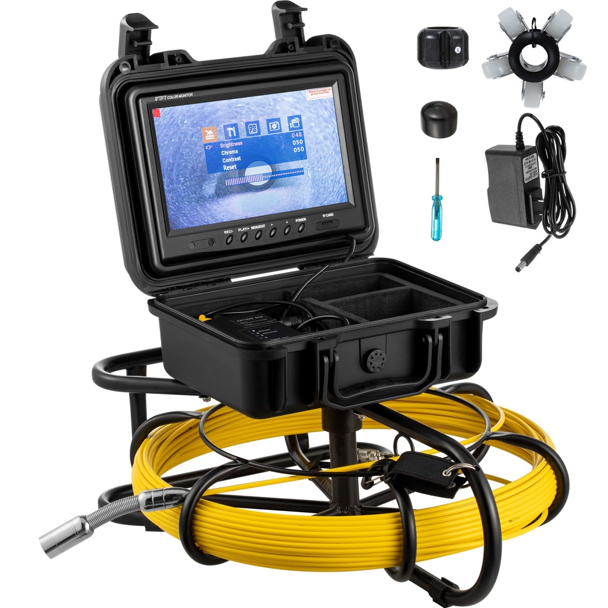 Picture of Vevor GDSTJ150FTGDKSY01V1 Sewer Camera&#44; 150 ft.&#44; 9 in. Screen Pipeline Inspection Camera with DVR Function & 8 GB SD Card