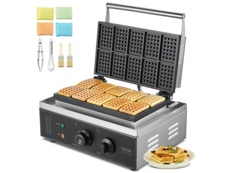 Picture of Vevor SYBLSHFBJDP1VHULYV1 1550W Commercial Maker Rectangle Waffle Baker Machine, Silver - 10 Piece