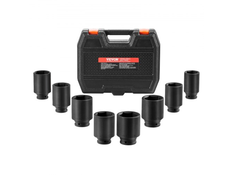 Picture of Vevor ZLMTTCZLM34693CRKV0 0.75 in. Axle Nut Impact Socket Set Deep Drive 6-Point SAE Spindle - 8 Piece