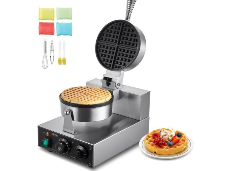 Picture of Vevor SYBLSHFBJDPFYJ29AV1 1230W Non-Stick Commercial Waffle Maker Round Iron Baker Machine, Silver