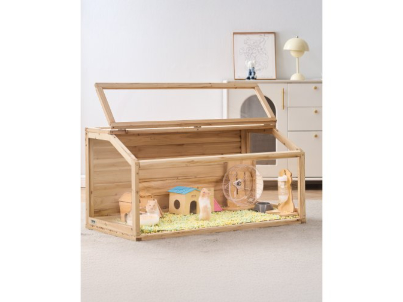 Picture of Vevor MZCSLYMS1C40R545WV0 40 in. Hamster Habitat Clear Mice Rodents Small Animals Cage&#44; Natural Wood
