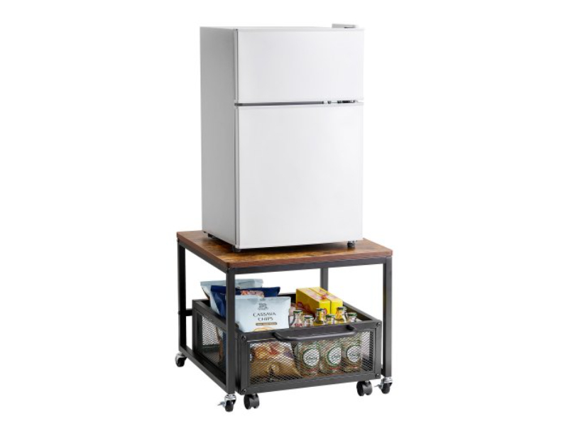 Picture of Vevor DTCKMNBXZJ1C1W7AXV0 198 lbs Mini Fridge Stand with Storage Cart & Swivel Wheels, Light Brown