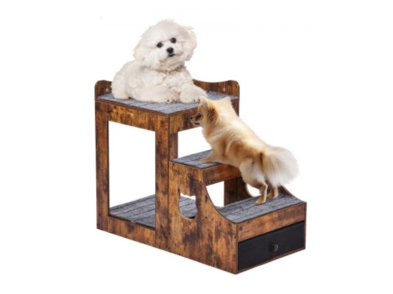 Picture of Vevor SXPSCWSCCZSXMPZCPV0 Pet Bunk Bed with Stairs Dog & Cat Window Perch with Storage Indoor&#44; Brown