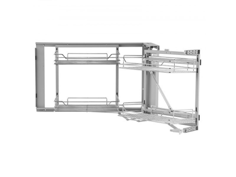 Picture of Vevor MJSNLDGG2C345BN6UV0 2 Tier 4 Shelf Blind Corner Pull Out Organizer Chrome Kitchen Cabinet Basket