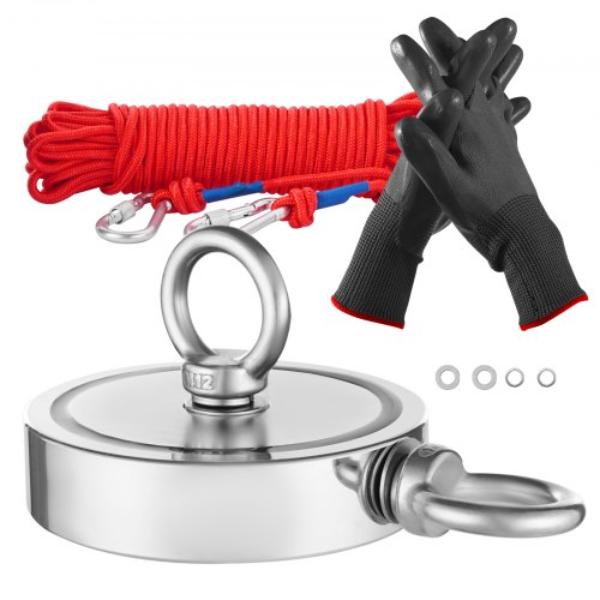 Picture of Vevor CXDYTZ2JTSM2K4AQDV0 Strong Fishing Magnet Kit Double Sided Pull Force & Rope Carabiner - 2000 lbs