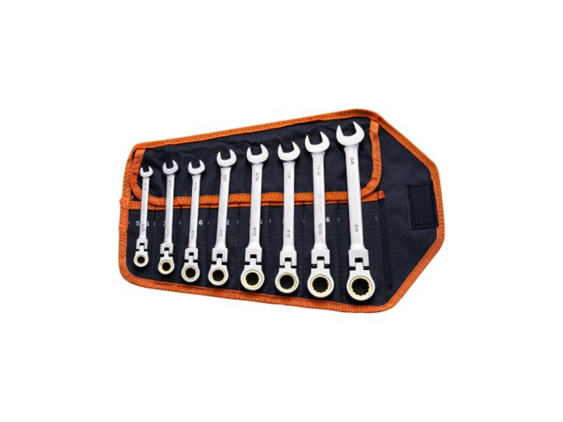 Picture of Vevor ZXBSTZYTS8PCA4YAUV0 0.3125-0.75 in. Flex-Head Ratcheting SAE Wrench Set with Roll Up Pouch&#44; Antique Bronze - 8 Piece