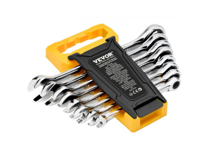 Picture of Vevor ZXBSTZGDK8PCTOFDPV0 8-19 mm Combination Metric Wrench Set with Organizer Rack&#44; Silver - 8 Piece