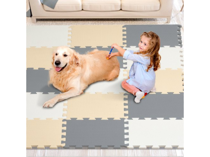 Picture of Vevor YXPXDQXEVA169BFGCV0 0.4 in. 16 Tiles Toddler Play Mat with EVA Foam for Room - Camel&#44; Gray & Beige