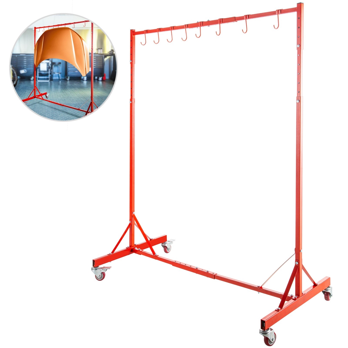 Picture of Vevor PQJGGJCK-HS000001V0 5-7 ft. Adjustable Height Painting Rack&#44; Automotive Paint Stand 8 Hooks&#44; Auto Body Stand for Hoods Doors - Red
