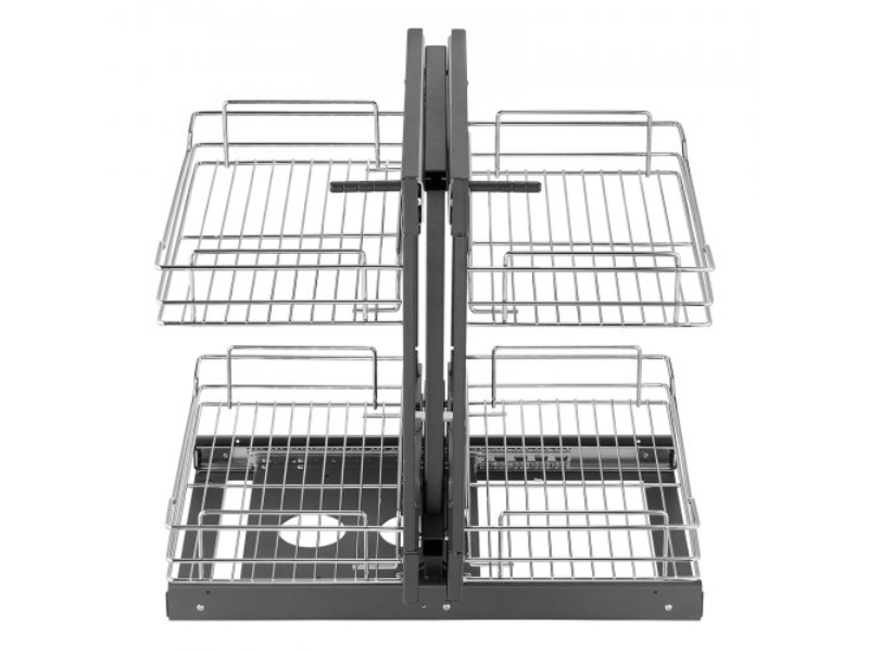 Picture of Vevor MJSNLDGG2C25YYEKJV0 2 Tier 4 Shelf Blind Corner Pull Out Organizer Kitchen Cabinet Basket, Chrome