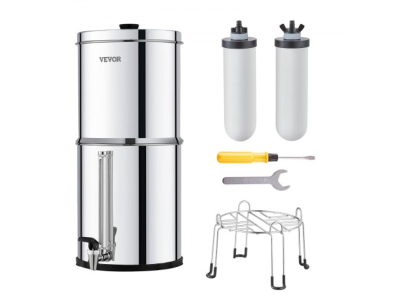 Picture of Vevor ZLLSQ225GALH4MJ8HV0 2.25G Stainless Steel Gravity Fed Water Filter Countertop System with 2 Filters