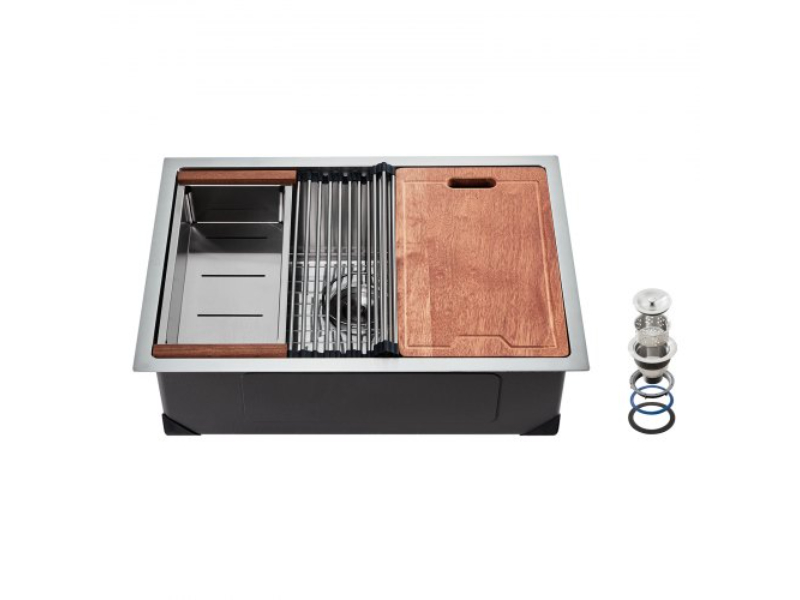 Picture of Vevor QRSSCTXPDC32SORO0V0 32 in. Kitchen Sink Undermount Single Bowl Drop-In Basin Stainless Steel Bar
