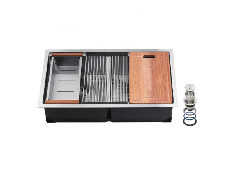 Picture of Vevor QRSSCTXPSC33IQ95JV0 33 in. Kitchen Sink Undermount Double Bowl Drop-In Basin Stainless Steel Bar