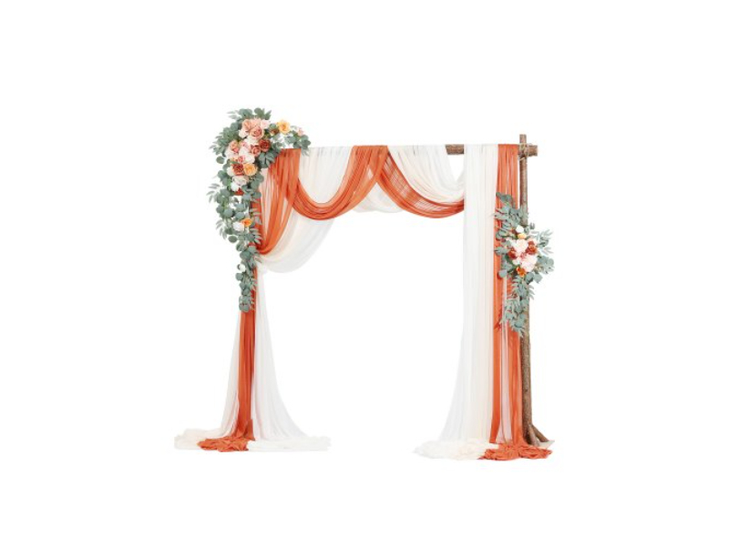 Picture of Vevor HLGMHTJ5JTCSI16LQV0 Artificial Wedding Arch Flowers Kit with 33 ft. Draping Fabric - Orange&#44; Light Pink & White - Pack of 5