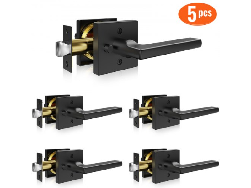 YSMJSBSFX5J01ZEGHV0 Privacy Door Handle Square Interior Reversible Door Lever, Matte Black - 5 Piece