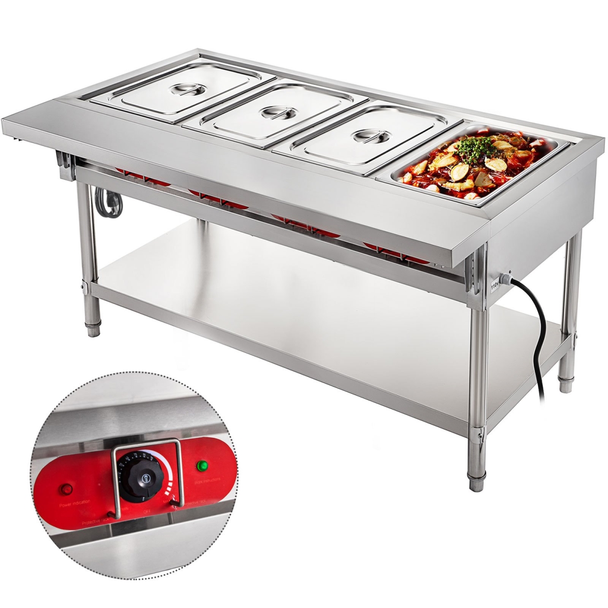 Picture of Vevor CJRT4G2000W000001V1 Steam Table Food Warmer 4 Pot Steam Table Food Warmer 18 qt. & Pan with Lids with 7 in. Cutting Board Commercial Electric Food Warmer