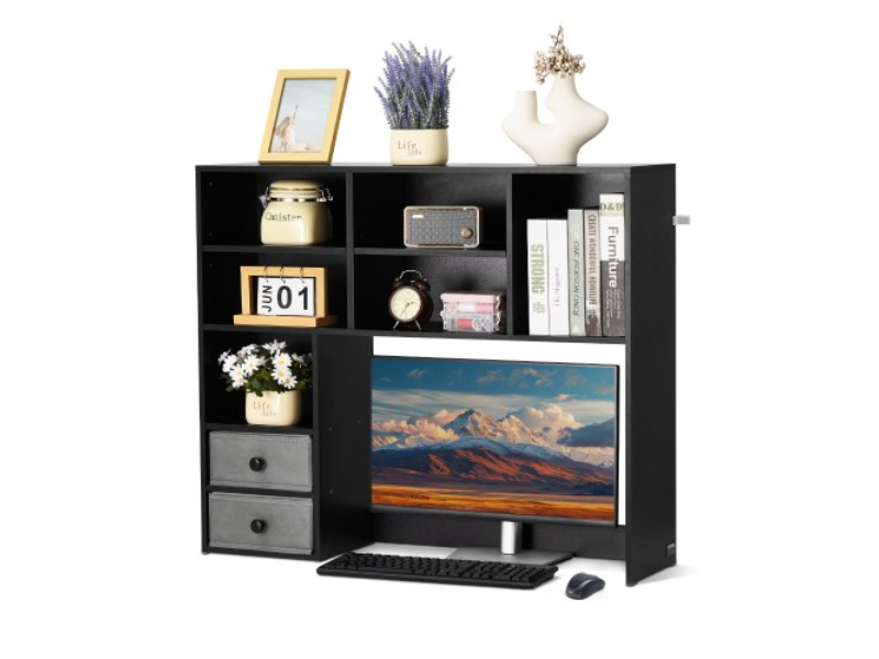 ZMSJDNZSJMB3FTXWIV0 3 Tier Desktop Bookshelf Storage Organizer for Office & Home, Black