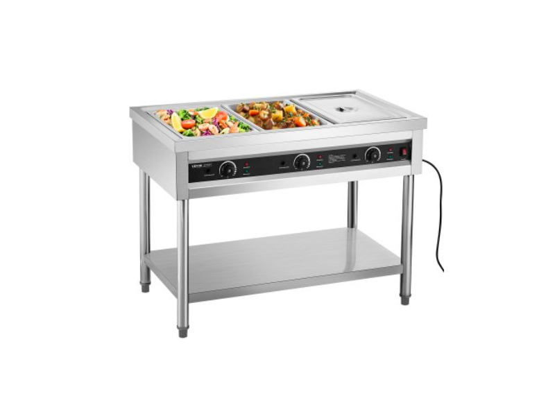 3-Pan Commercial Food Warmer, Electric Steam Table with Independent Temperature Control, 450W x 3 Stainless Steel Buffet Catering Food Warmer with...